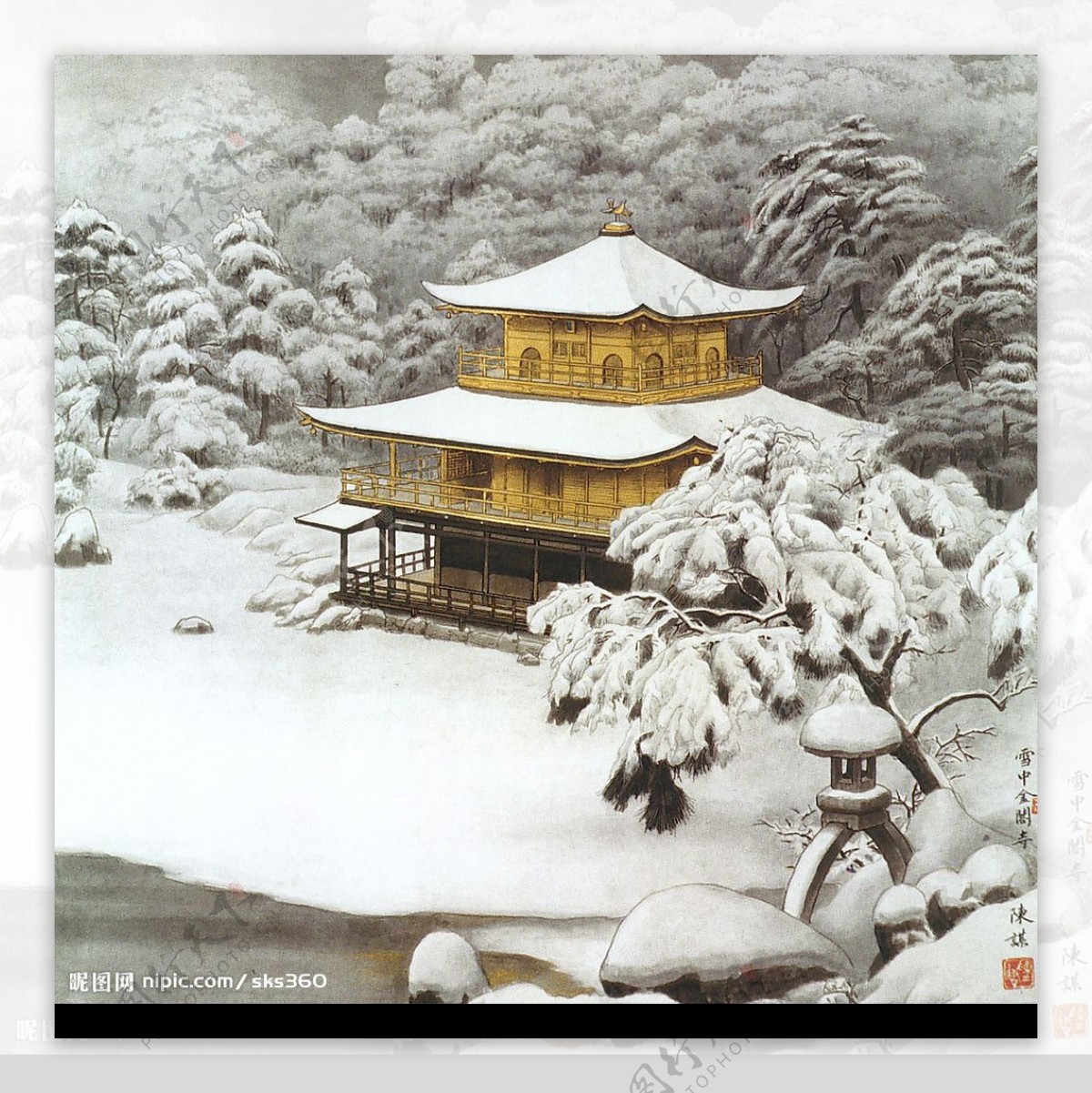 雪中金阁寺图图片