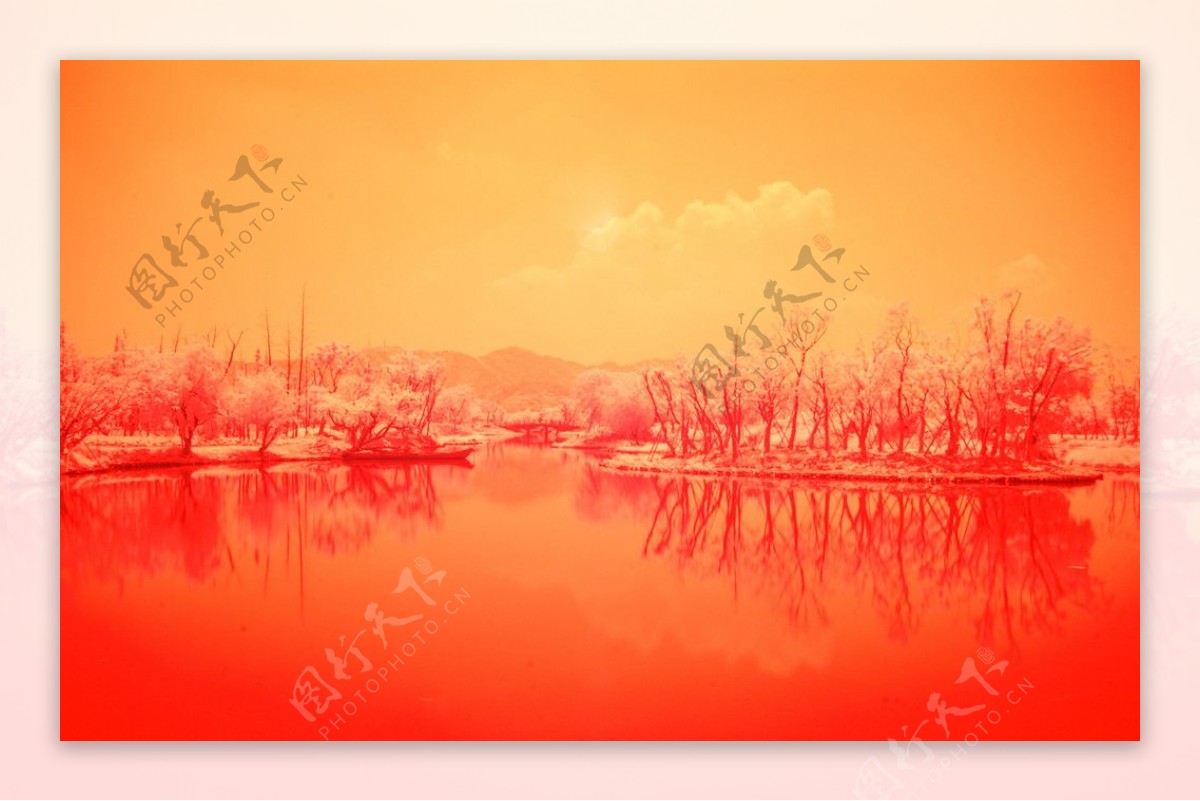 西溪湿地景观日出图图片