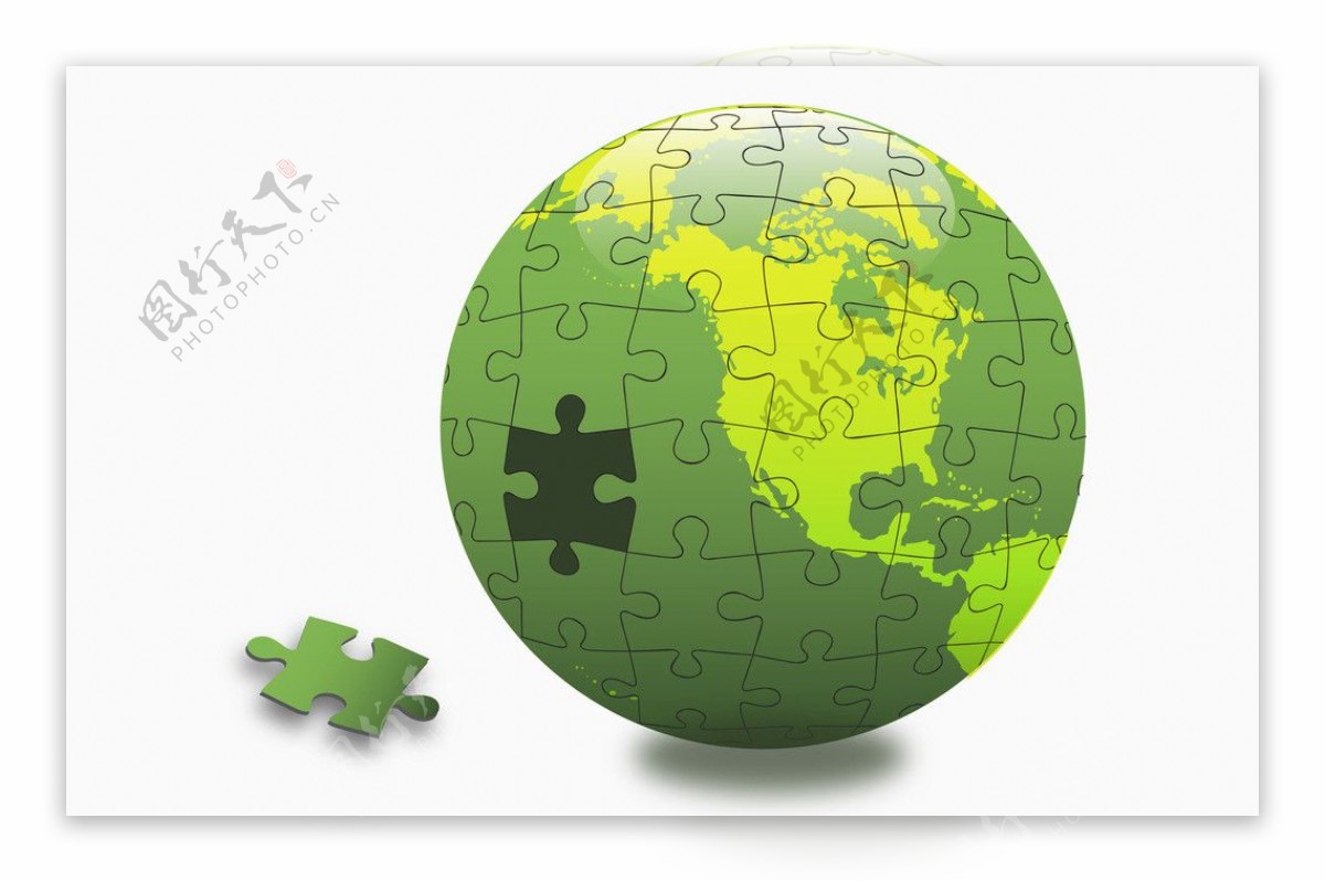 绿色地球环保拼图图片