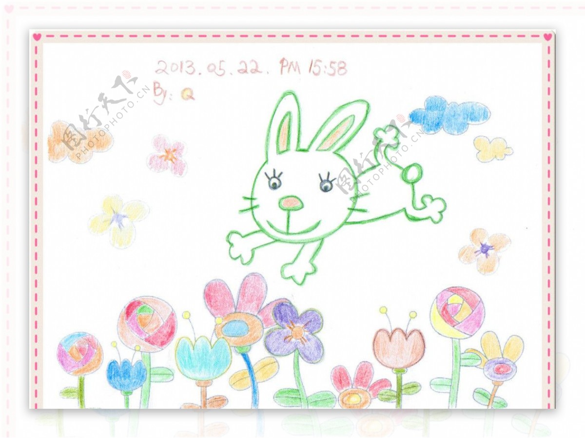 手绘兔子花朵图片