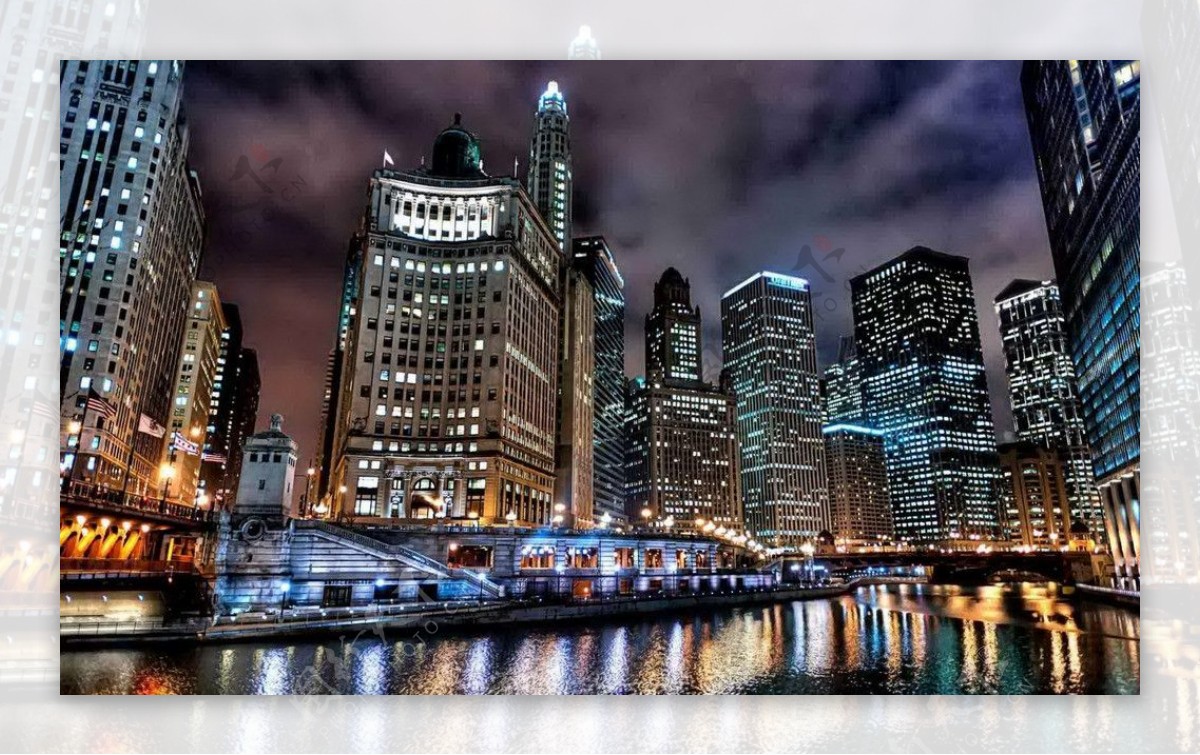 芝加哥夜景一角图片
