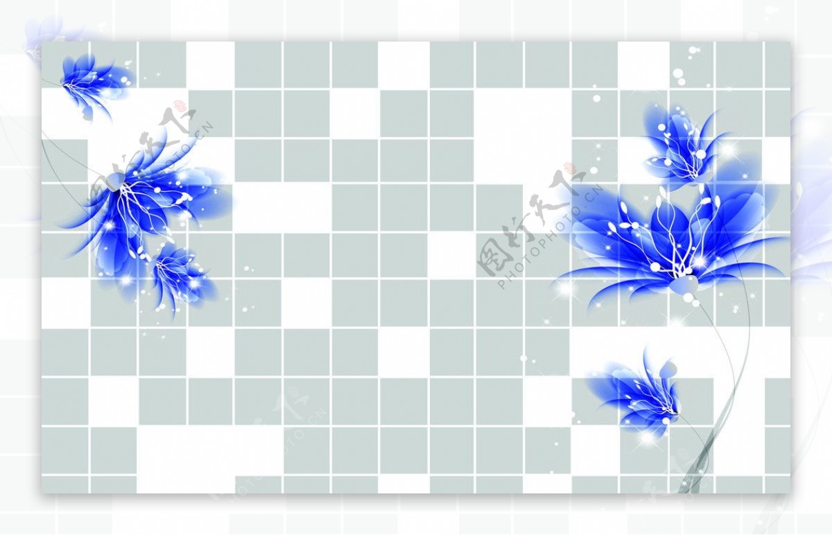 蓝色花朵格子图片