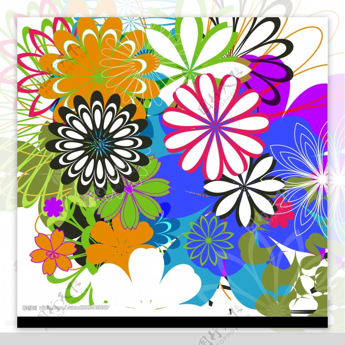 五彩缤纷的简单花朵矢量素材图片