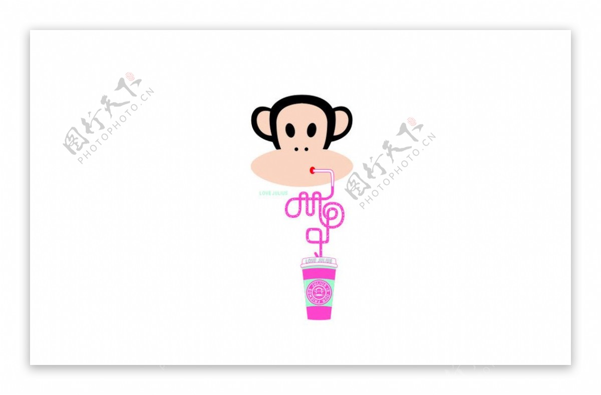 大嘴猴喝汽水矢量图图片