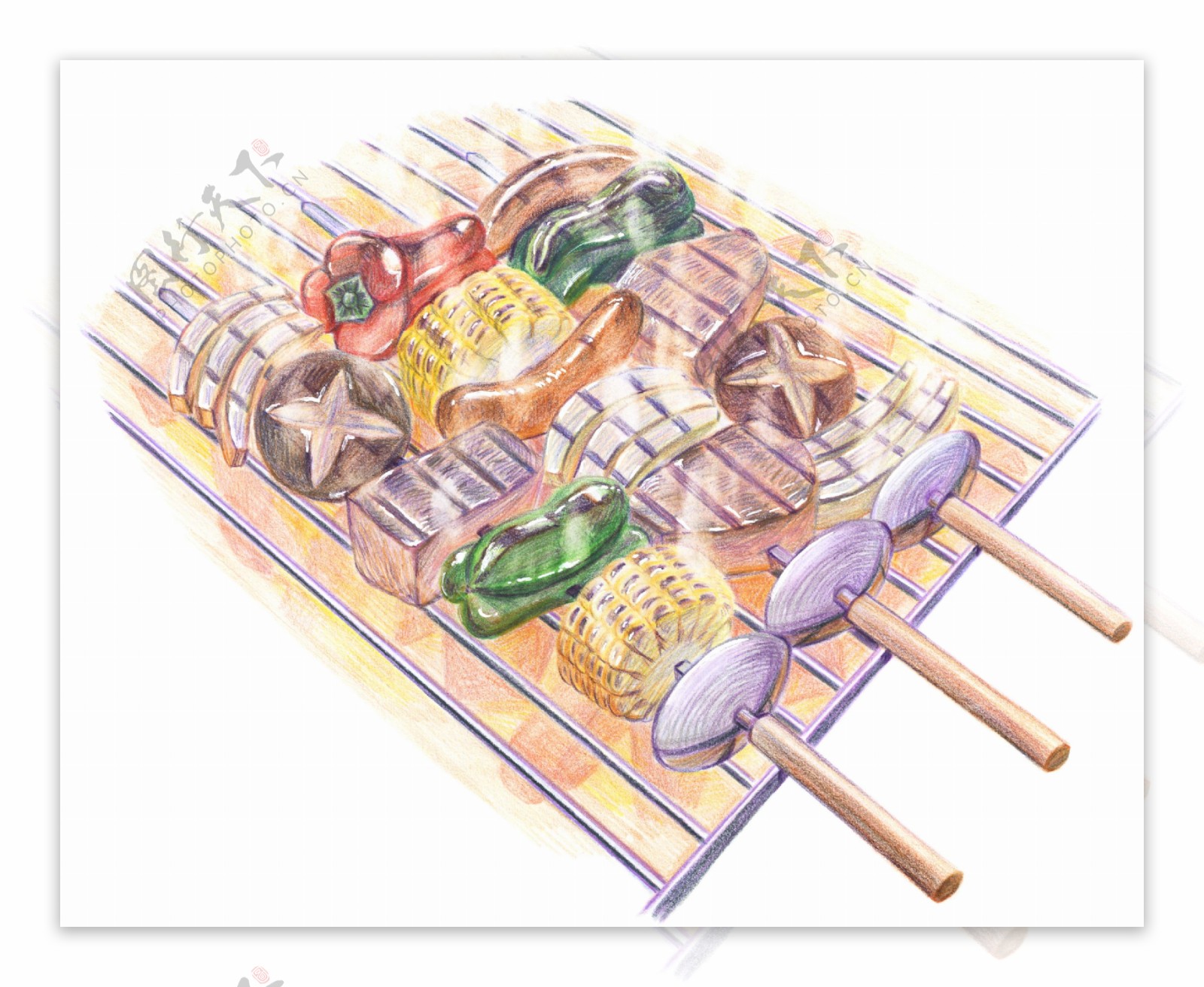 彩铅绘画美食菜谱图片