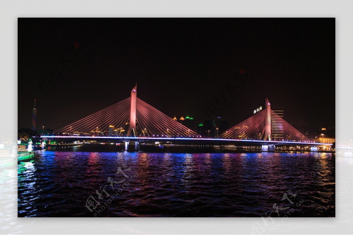 广州珠江琶洲大桥高架桥夜景摄影图配图高清摄影大图-千库网