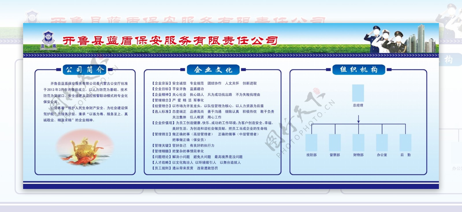 保安公司企业文化展板图片