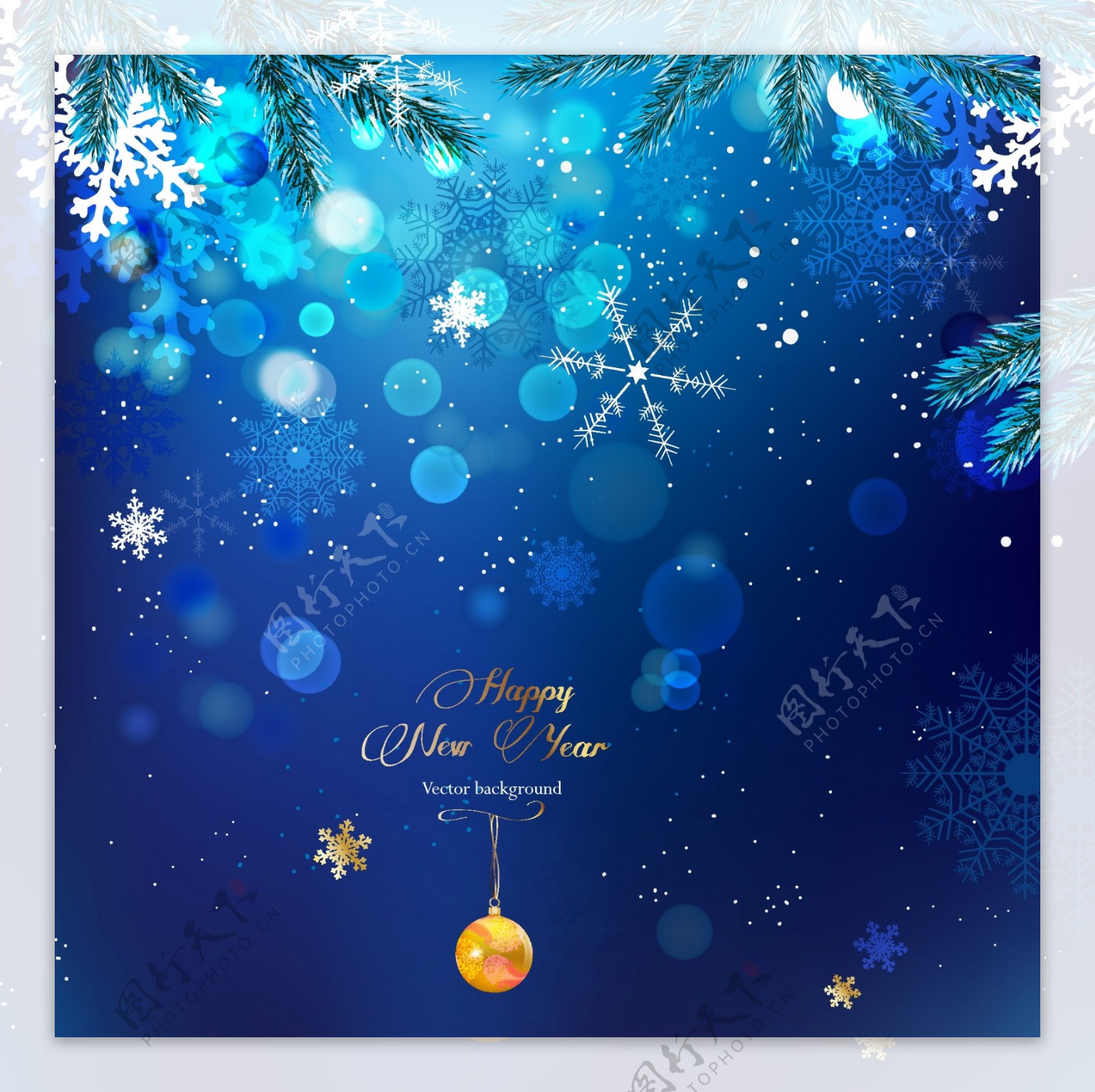 蓝色圣诞节雪花圣诞球背景图片