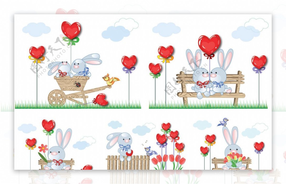 小兔情侣情人节背景图片