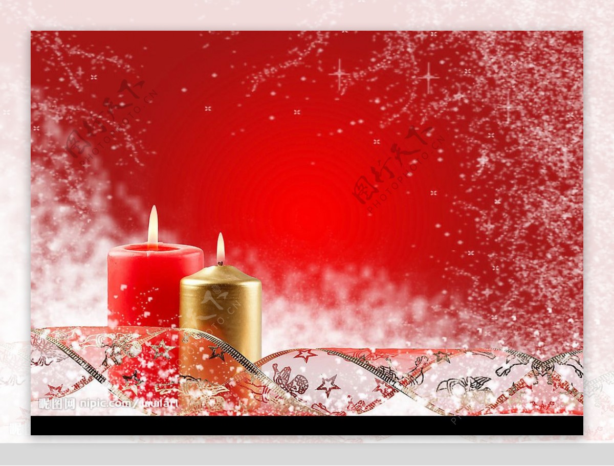 蜡烛圣诞丝带红色烛光图片