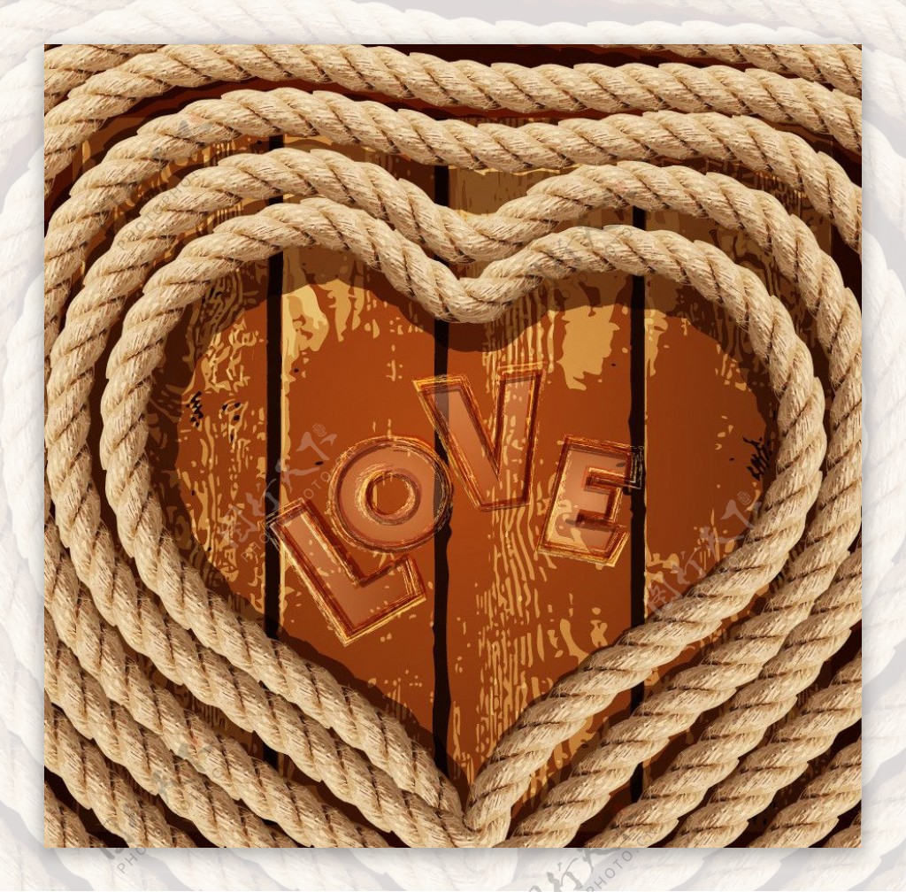 绳子木板桃心情人节矢量素材图片