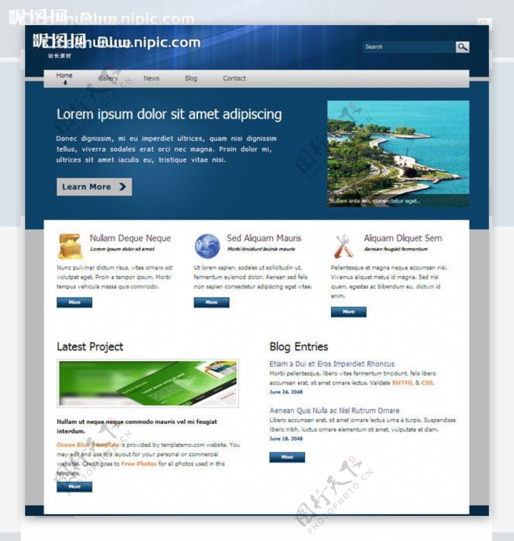 蓝色海洋网页模板图片