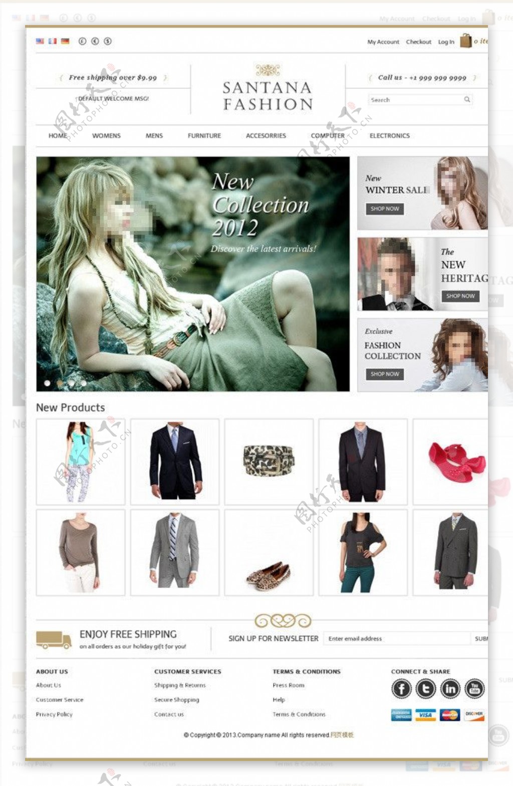 服装箱包销售网站模板图片