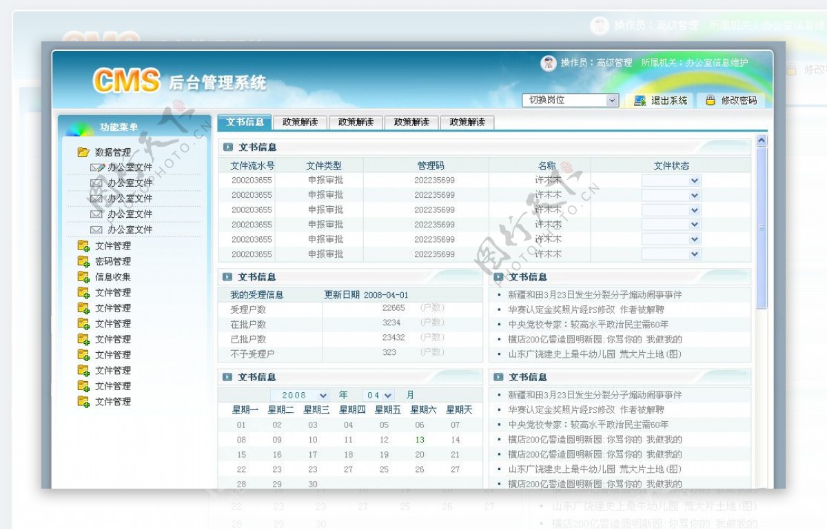 CMS后台管理系统页面图片