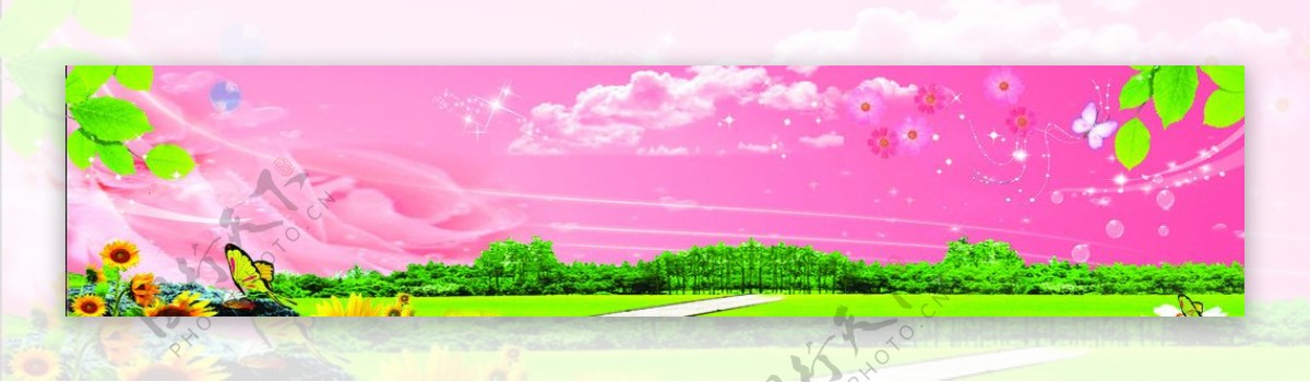 背景粉色背景气球向日葵草地图片