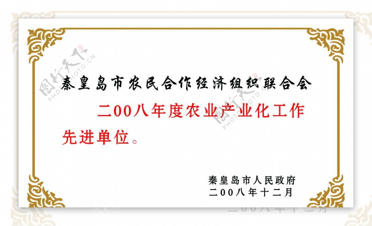 秦皇岛市农民全作经济组织联合会奖牌图片