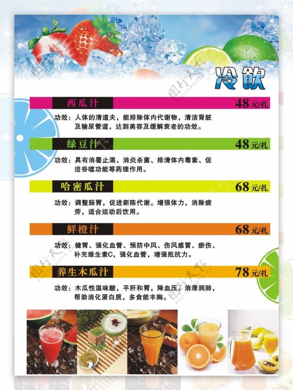 夏季冷饮果汁菜单图片