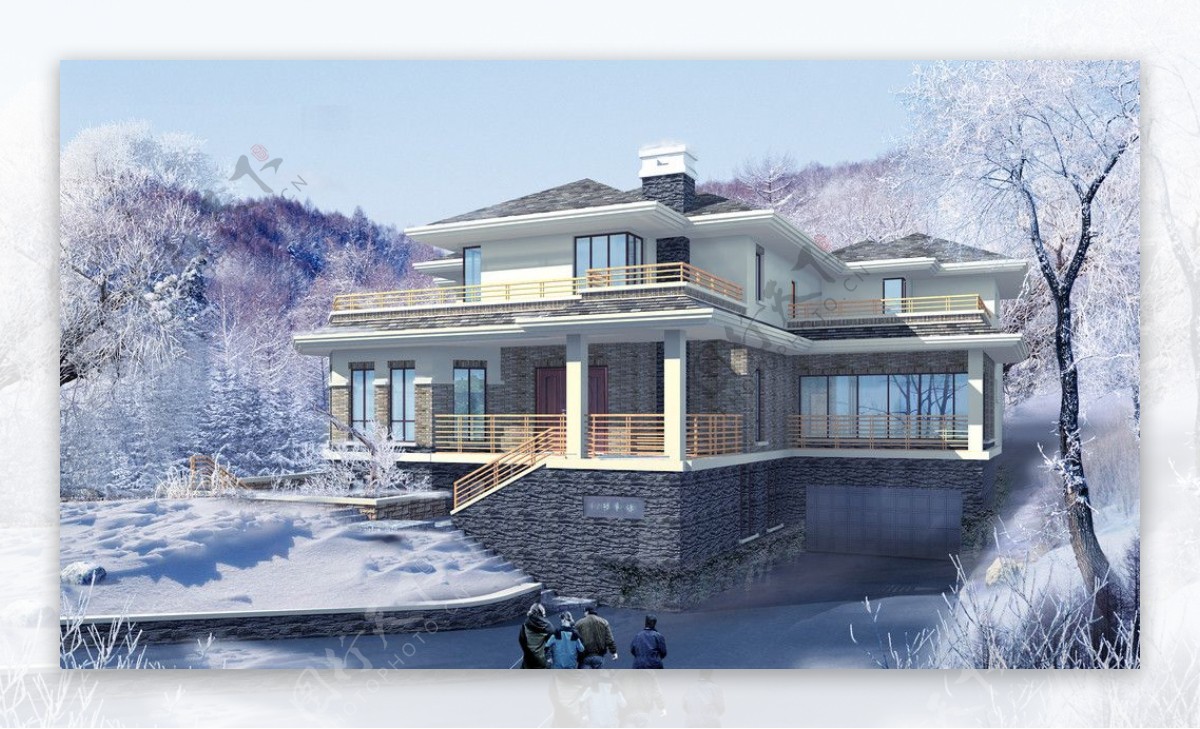 别墅雪景广告效果图图片