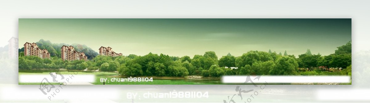 山水坏绕湖景围墙广告图片