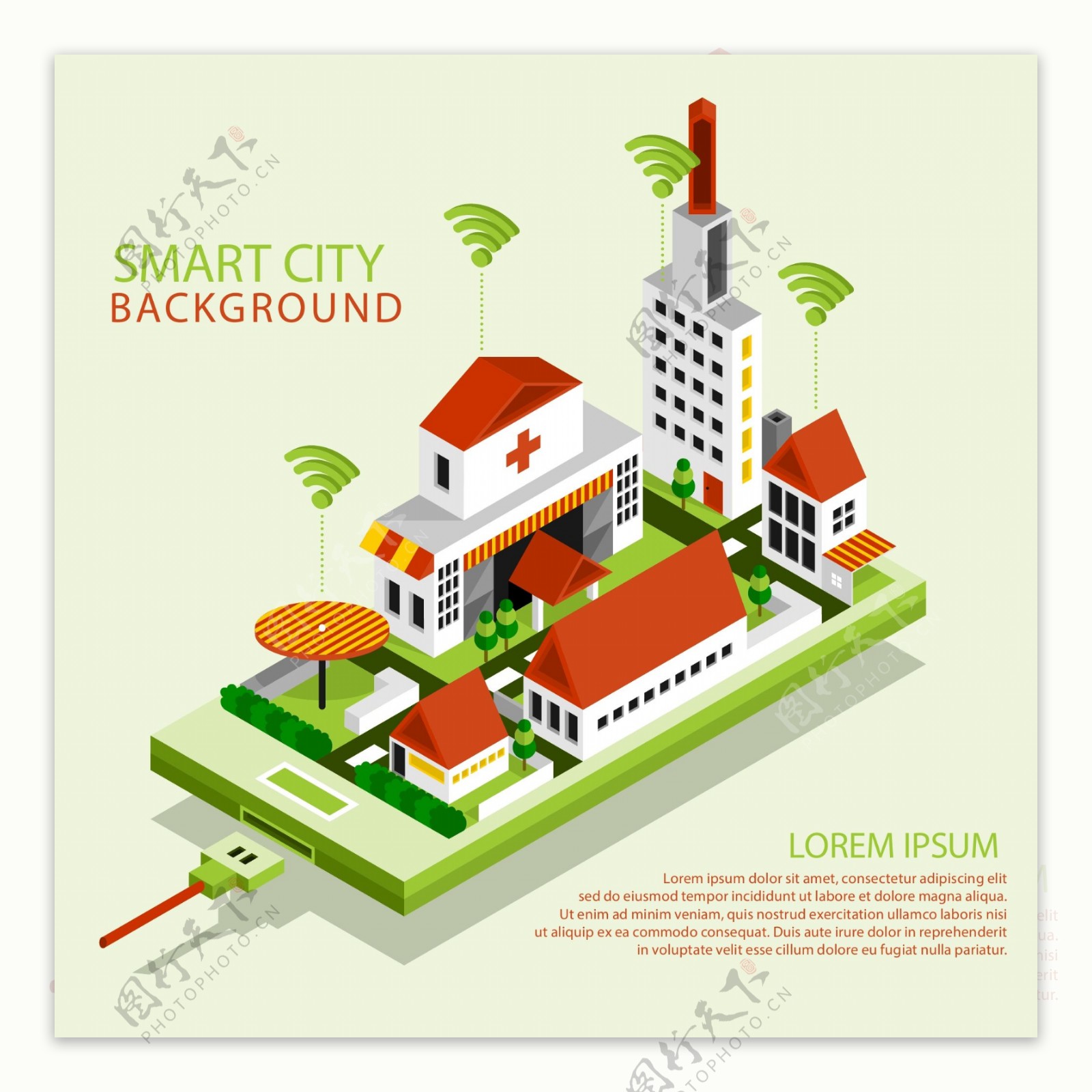 等距立体三维绿色智能城市