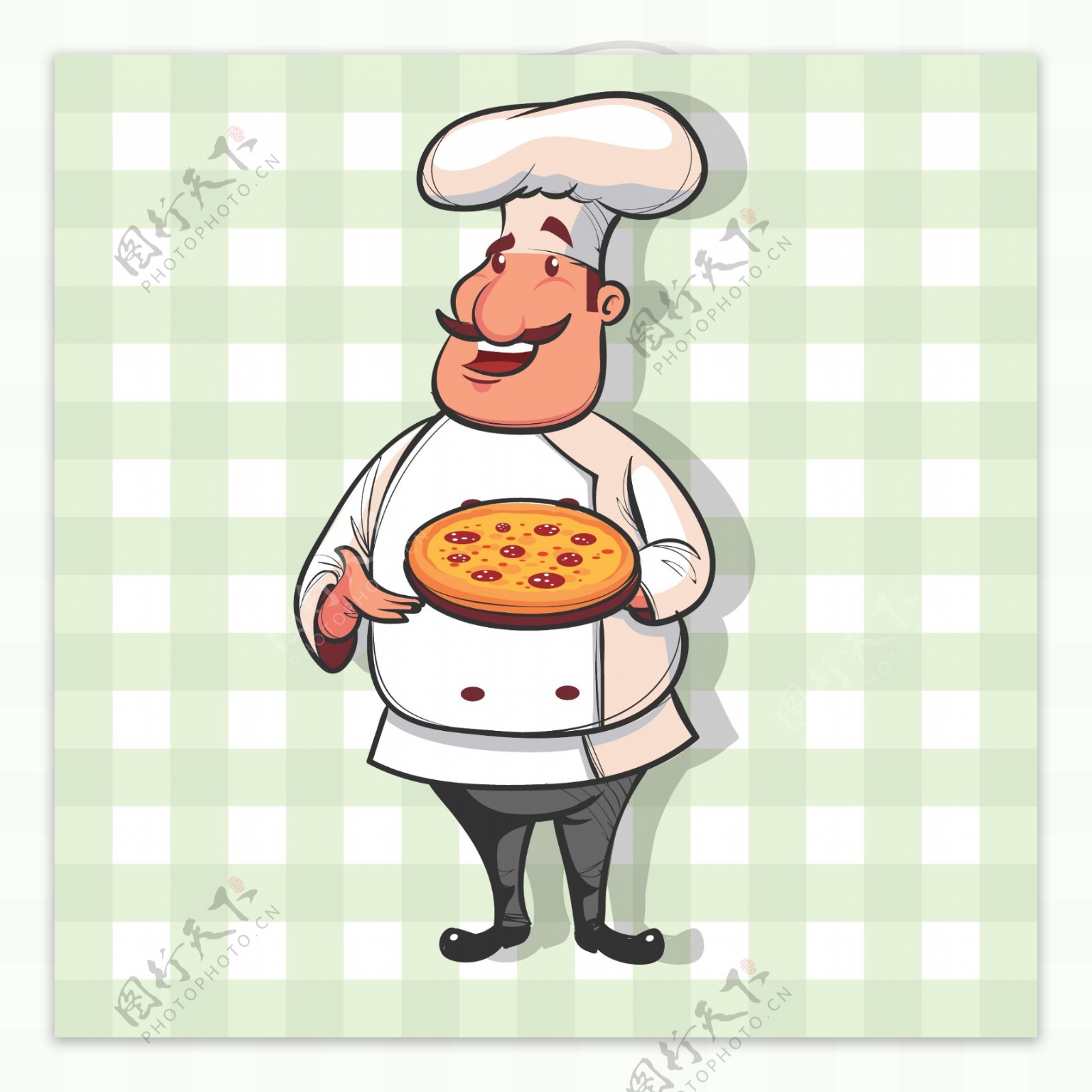 卡通托着批萨的厨师