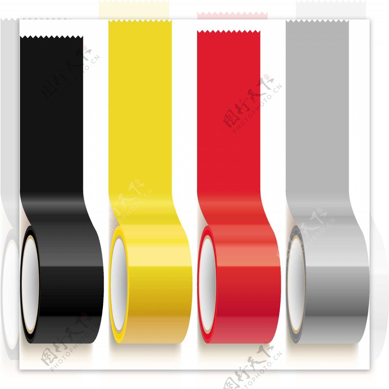 四款不同颜色的胶带矢量素材
