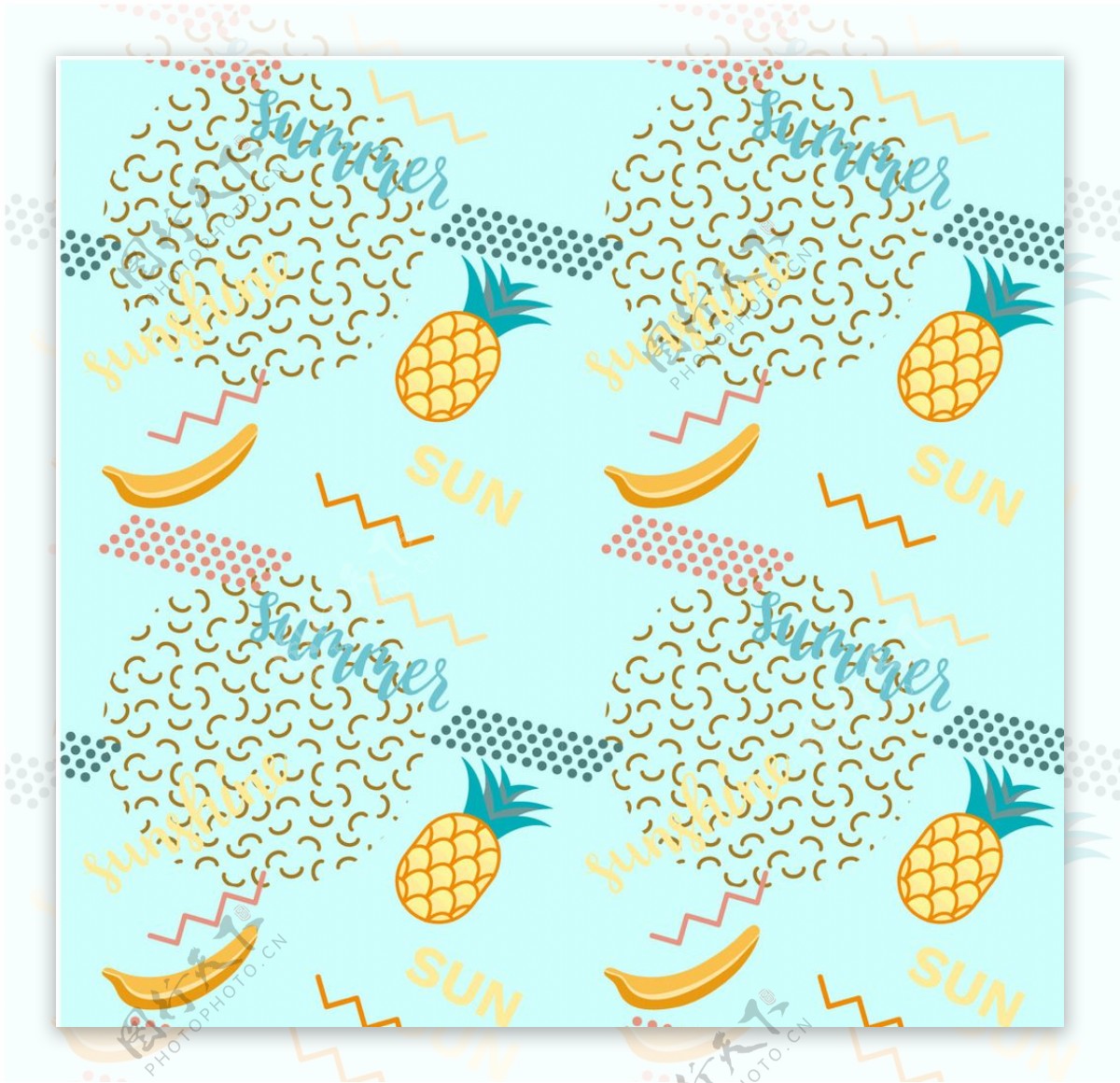 菠萝香蕉热带水果图案