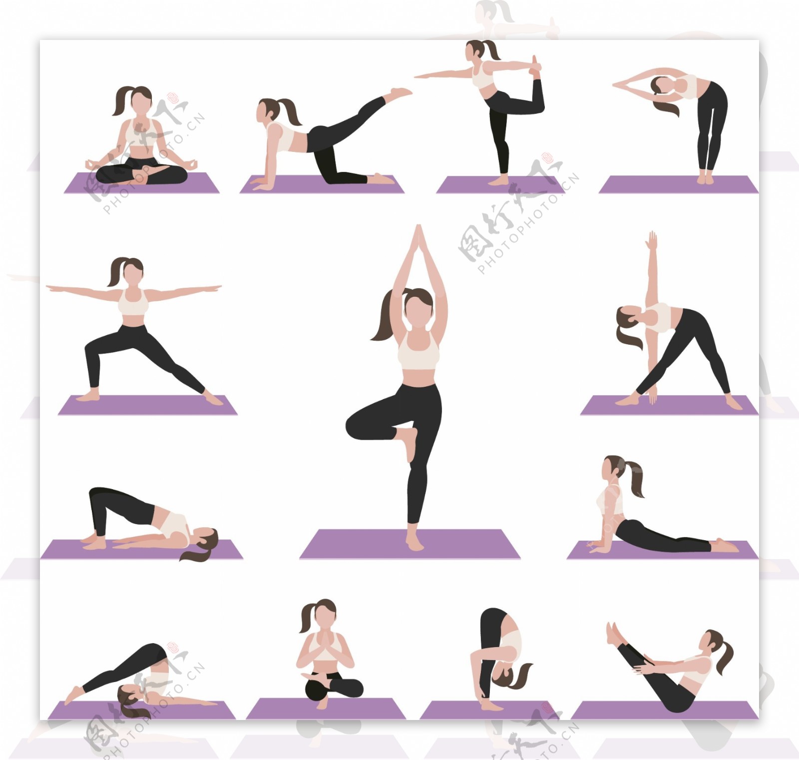 女性瑜珈运动矢量素材