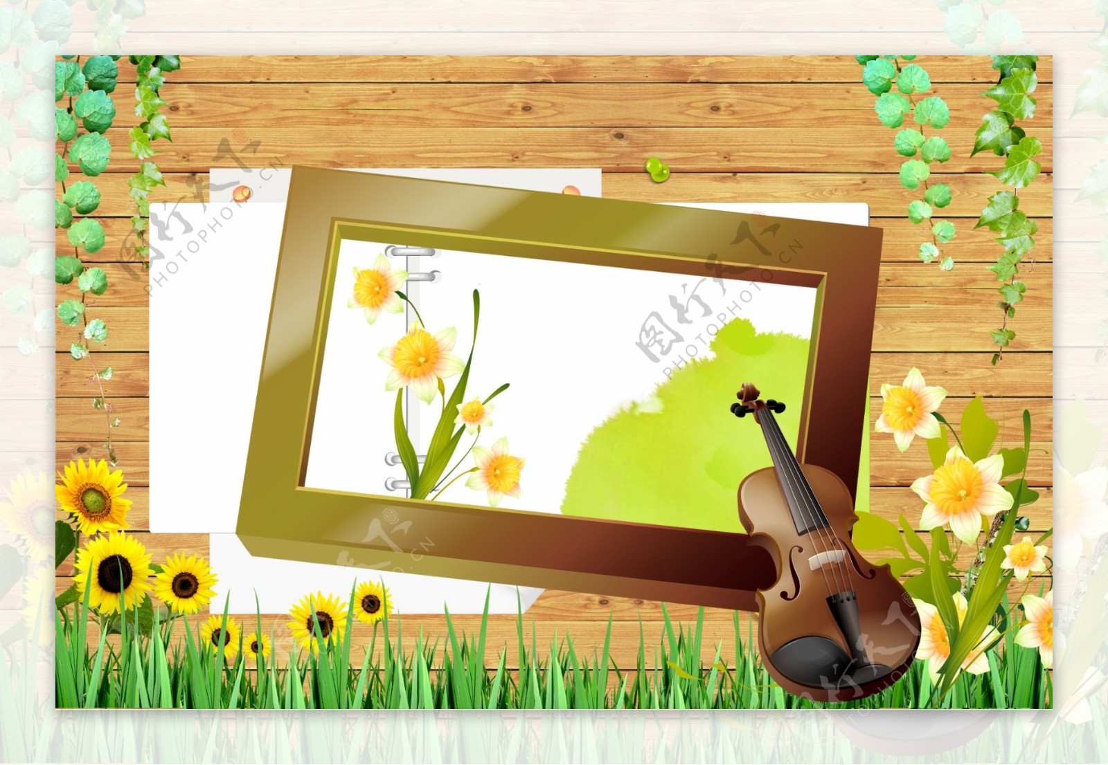 小提琴菊花相框模板