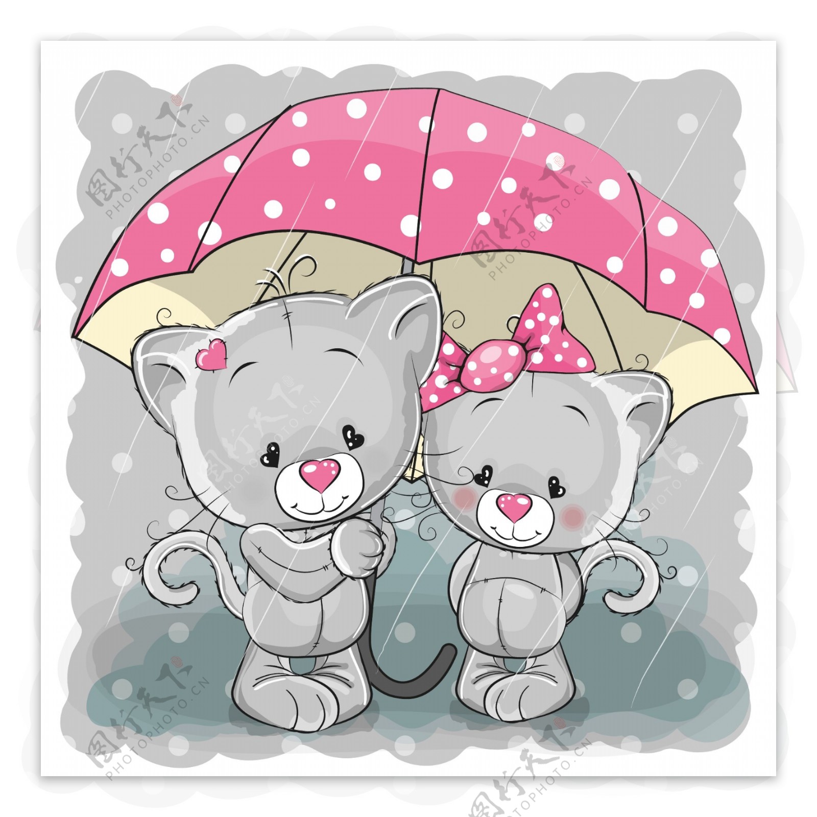 下雨打伞小猫咪