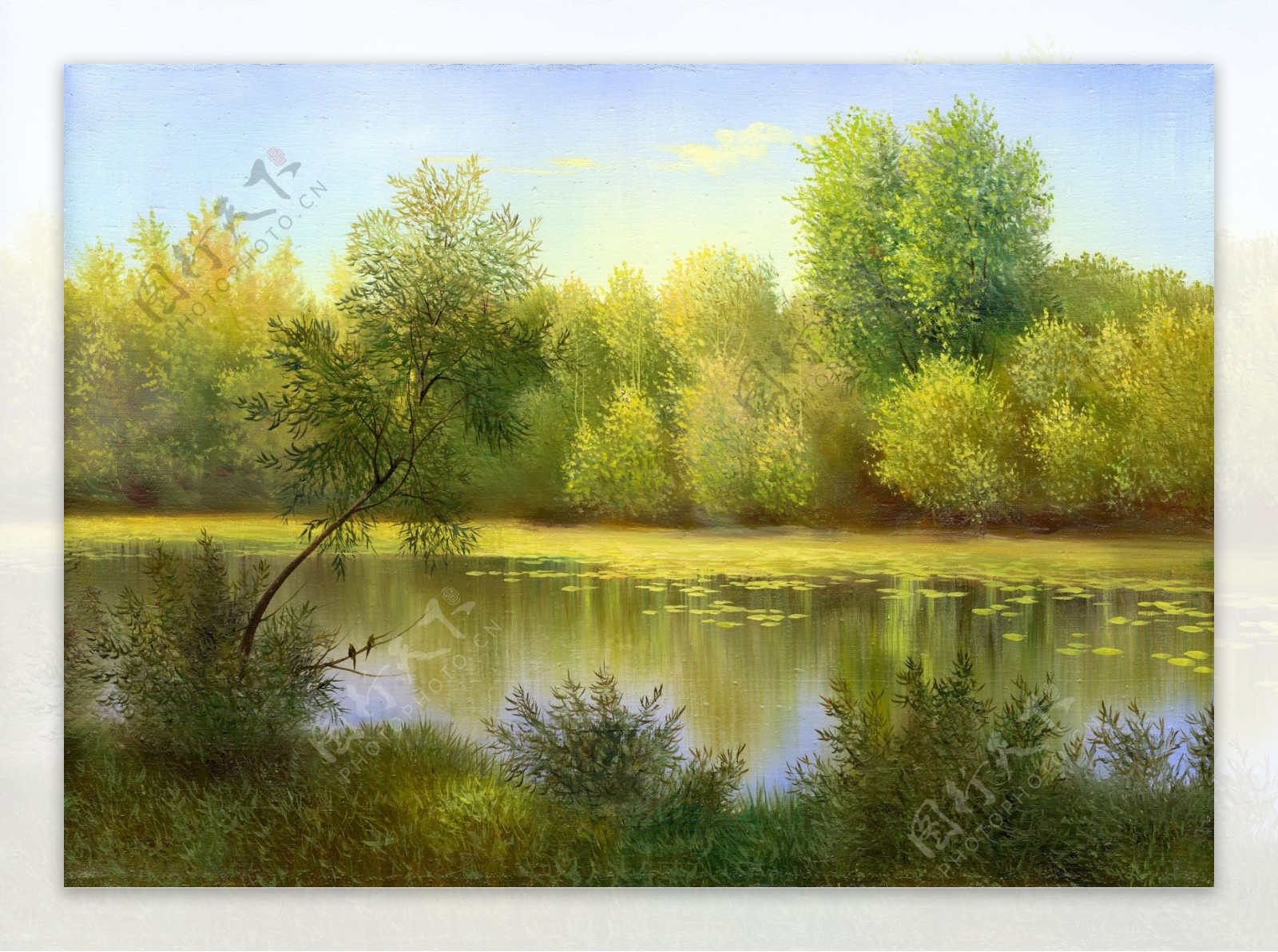 湖泊树林风景油画写生未分层