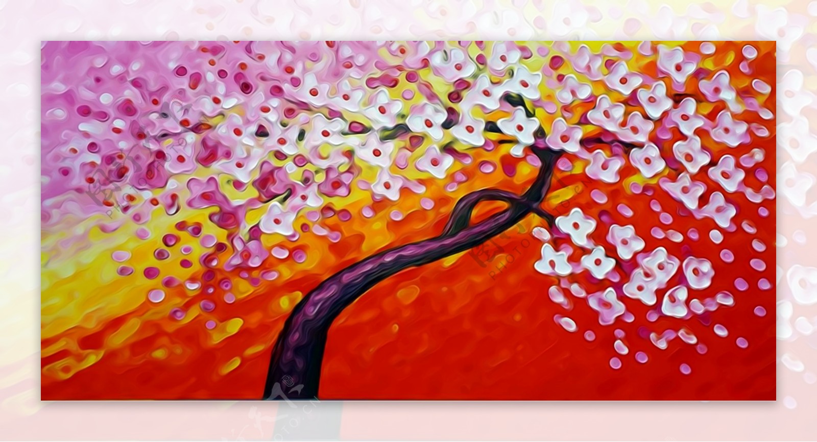 樱花树抽象油画