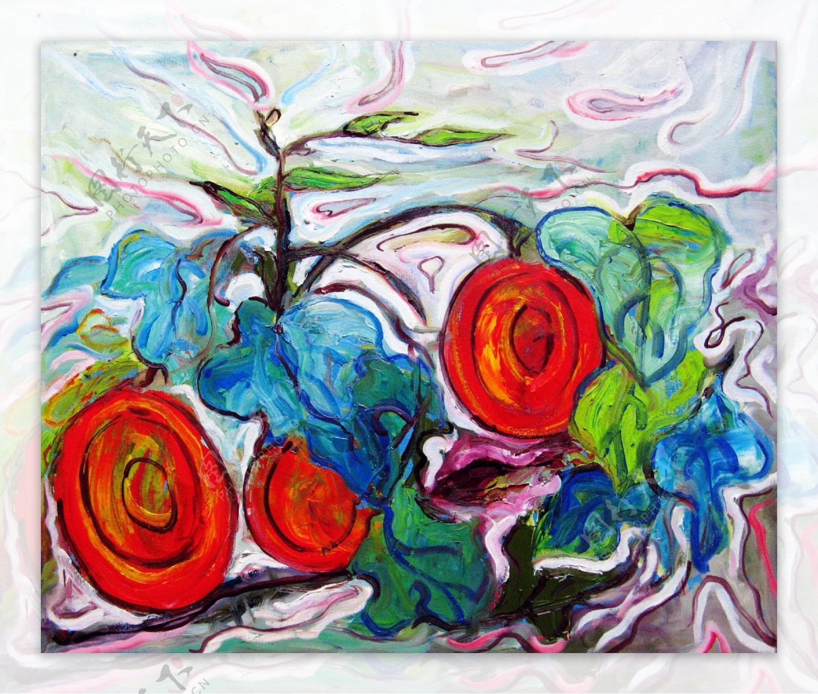 抽象花卉油画装饰画