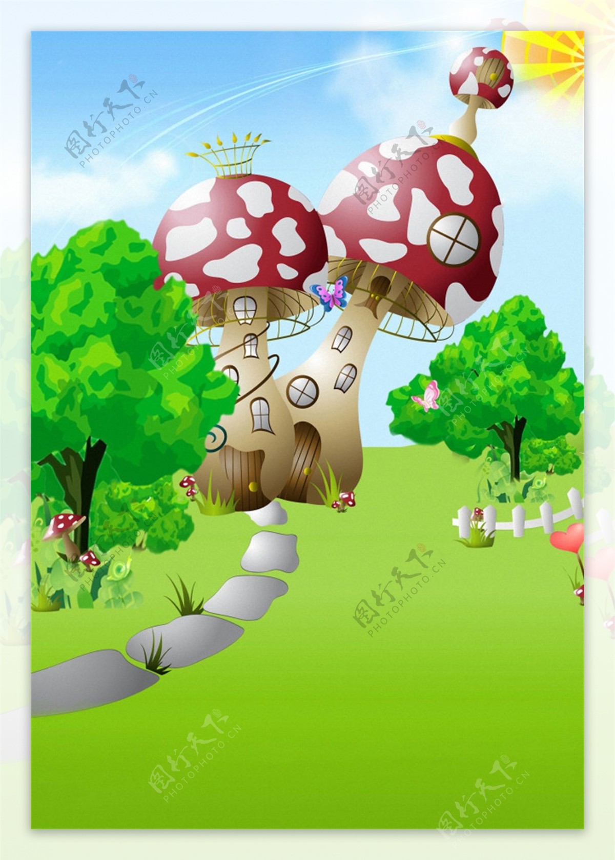 蘑菇城堡卡通儿童背景大图清晰