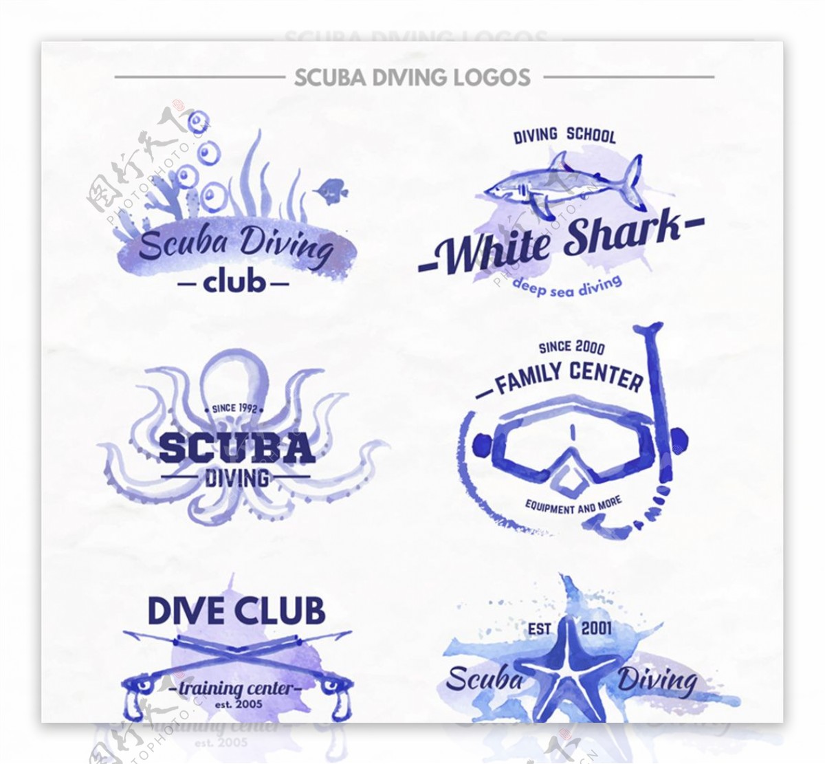 9款蓝色专业潜水俱乐部标志矢量