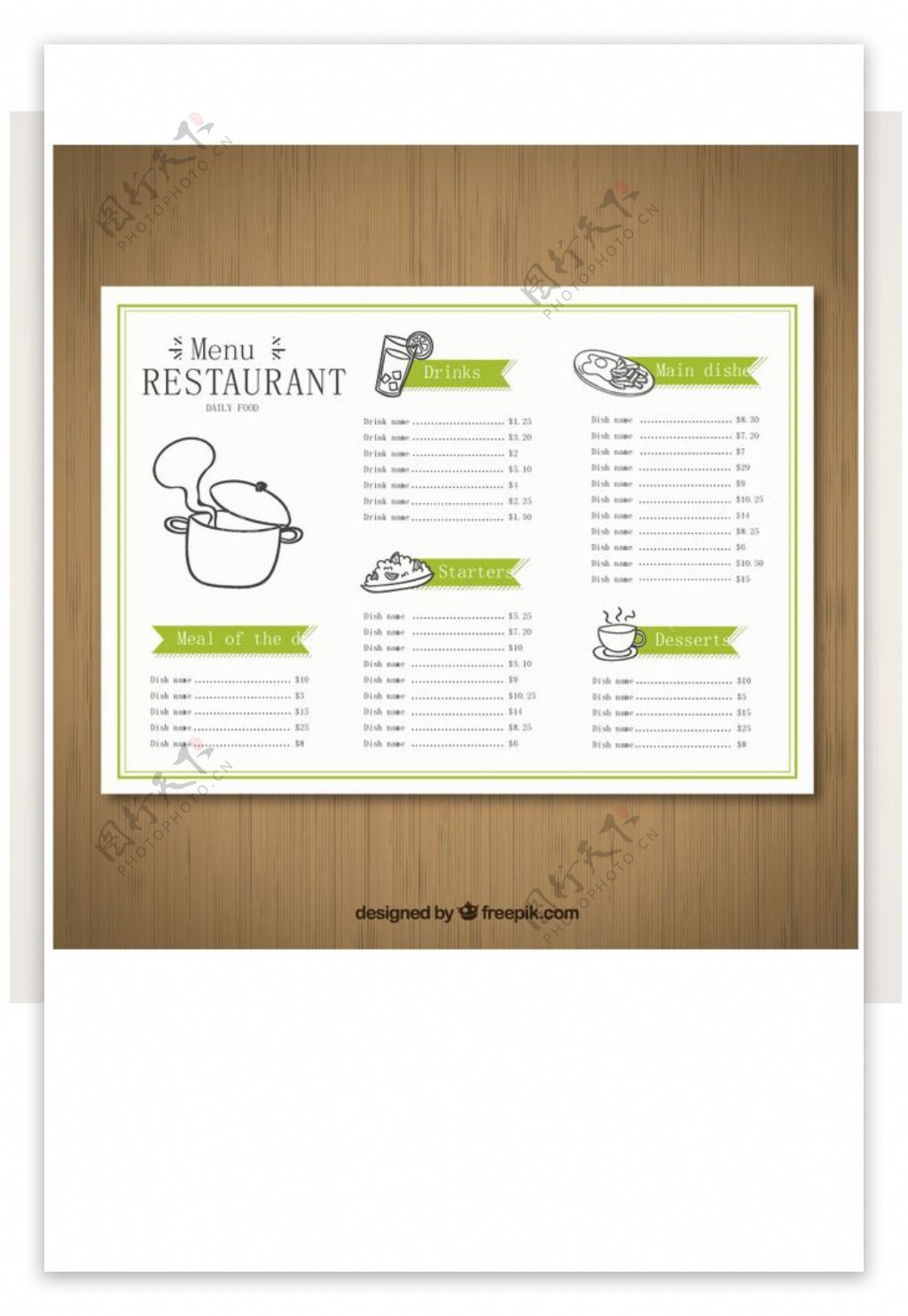 绿色餐厅菜单