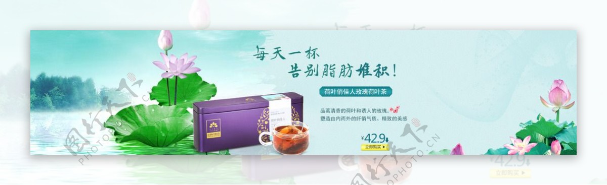 中国风荷叶茶排油去脂减肥海报