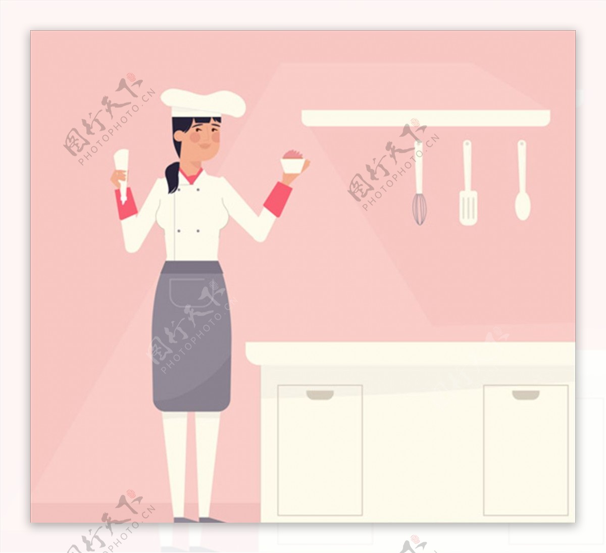 粉红厨房与糕点厨师背景