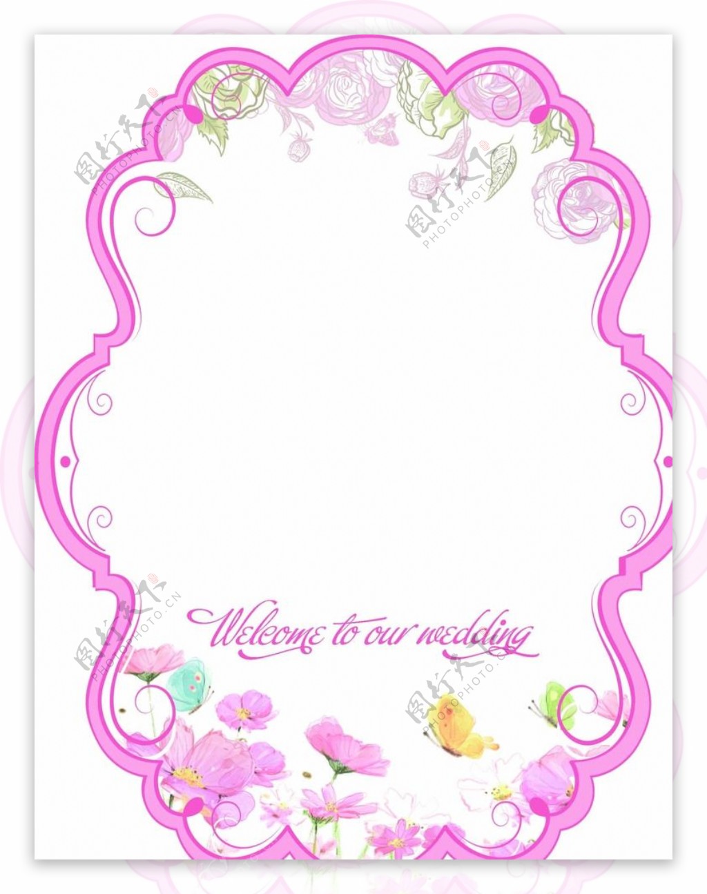 粉紫色花异形婚礼迎宾牌背景底纹