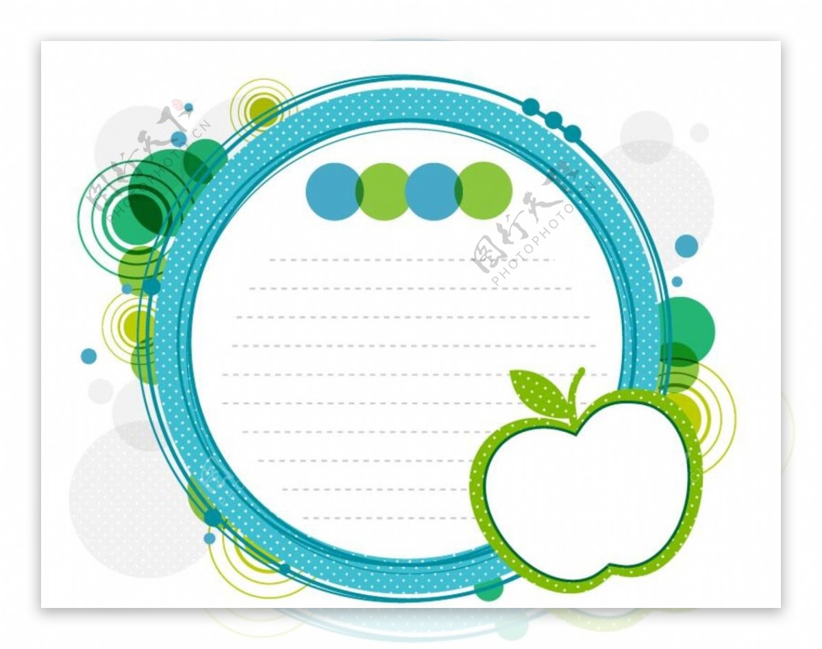 蓝绿圆形苹果形卡通信纸边框