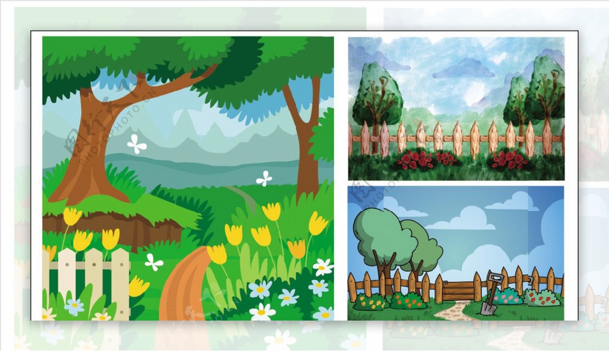 绿色树木卡通树林幼儿园画