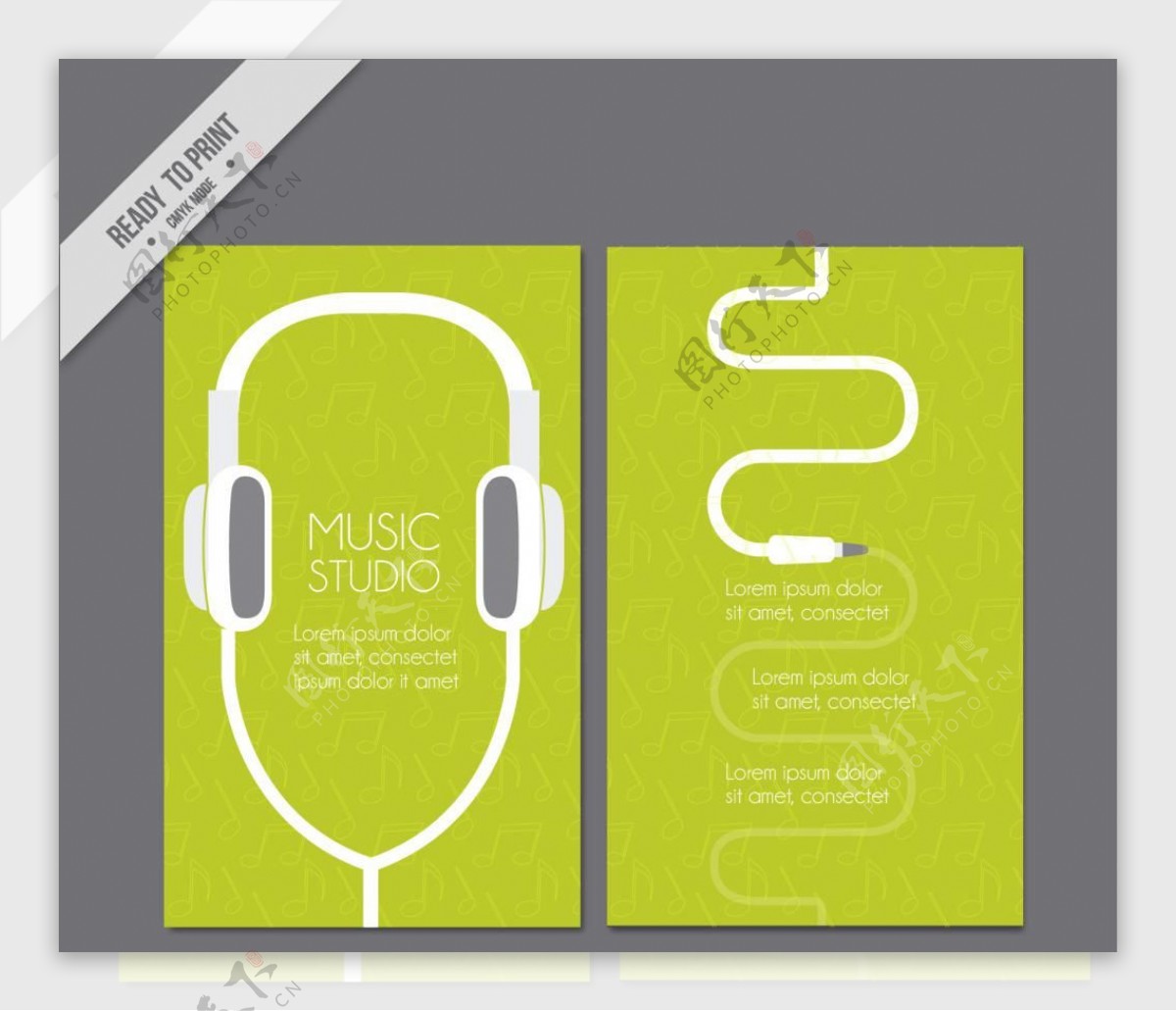 戴耳机听音乐学习音乐的绿卡模板