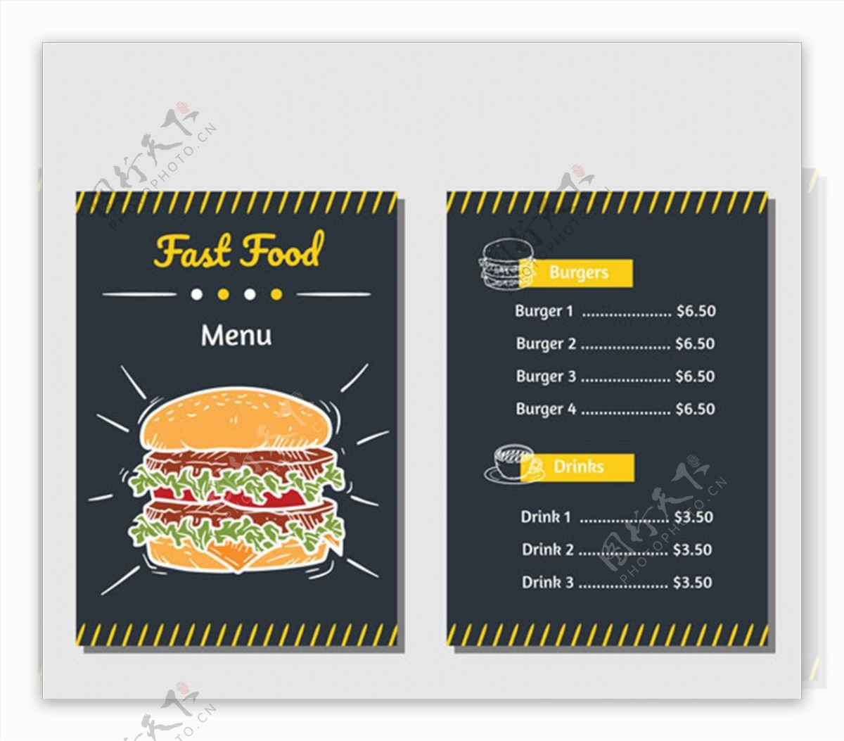 手绘黑板风格汉堡菜单