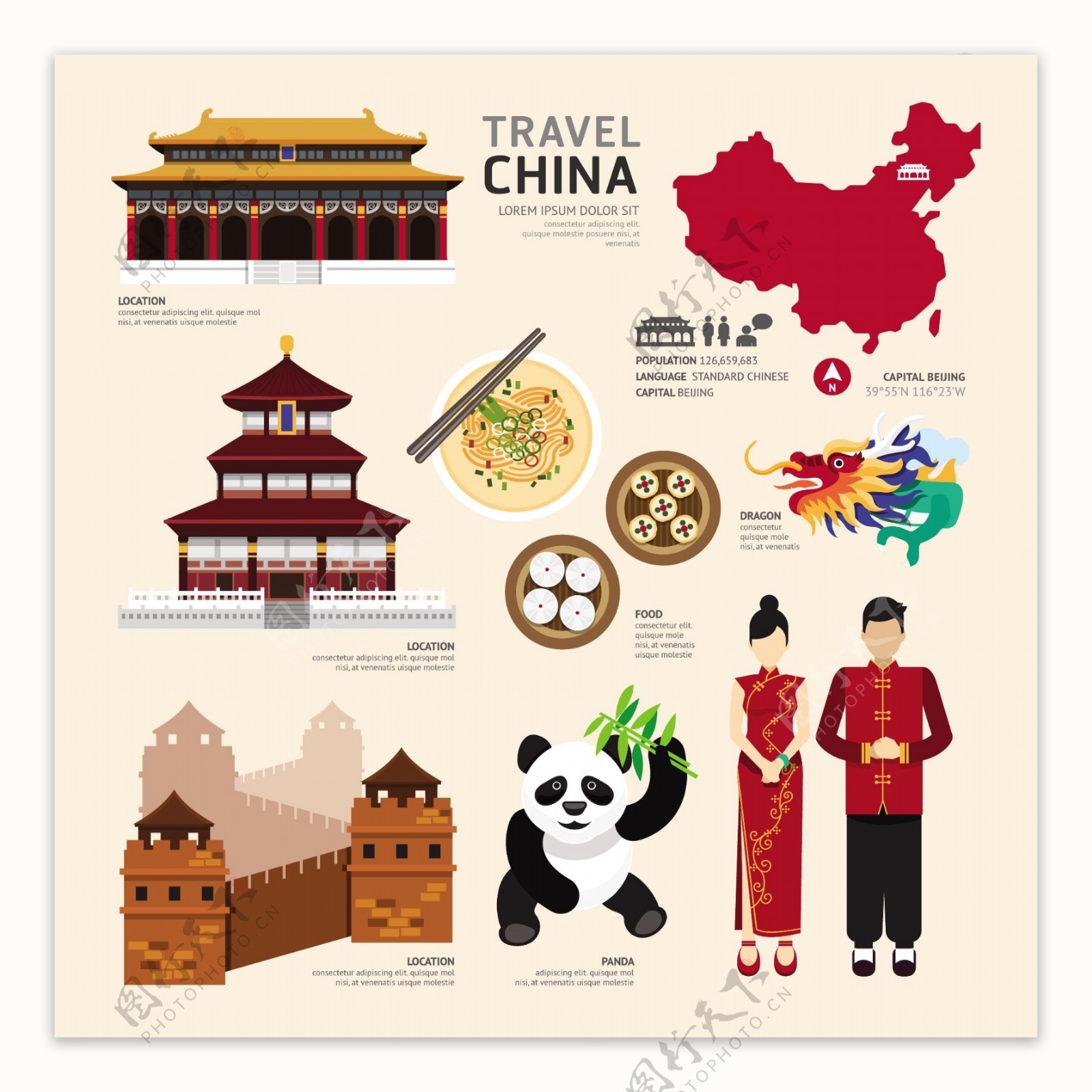 旅游中国扁平化素材