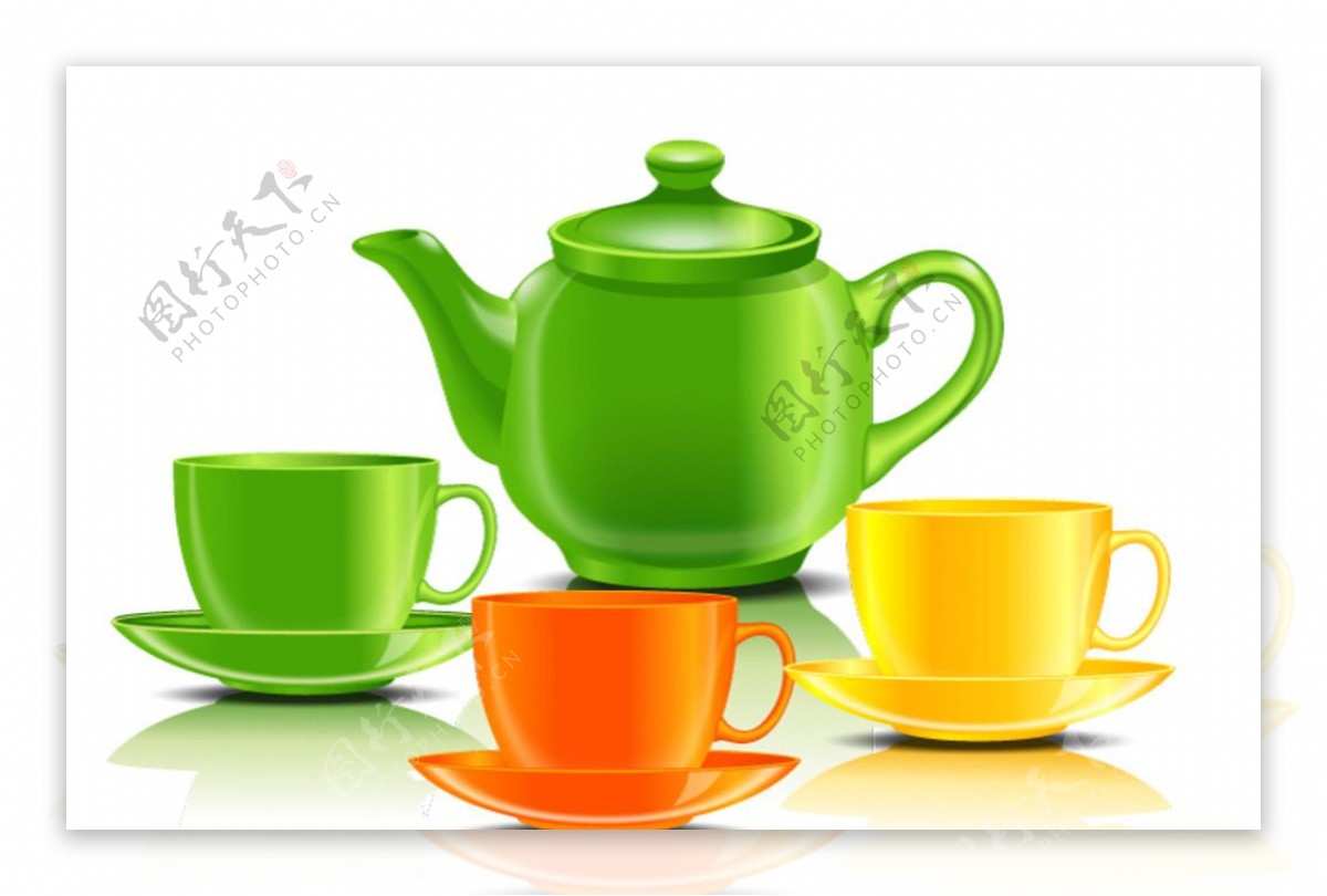 彩色茶具设计矢量素材