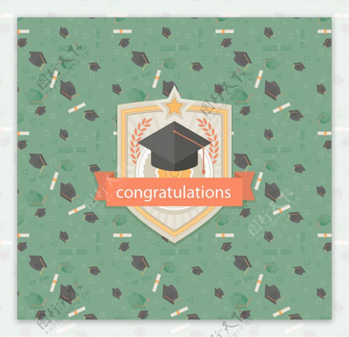 绿色毕业证书毕业帽背景