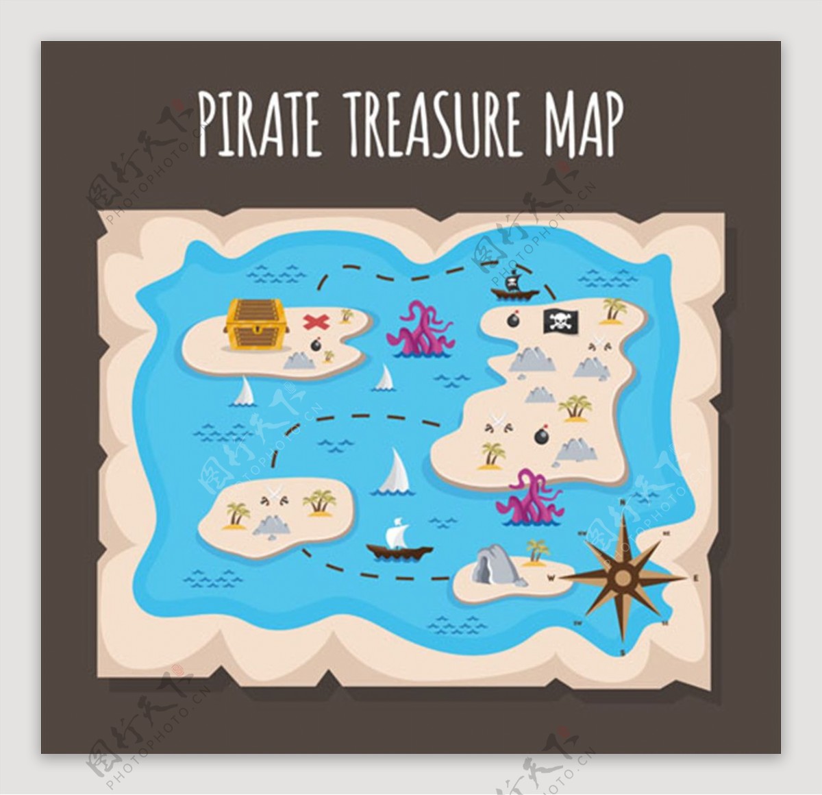有几个岛屿的海盗宝藏地形图