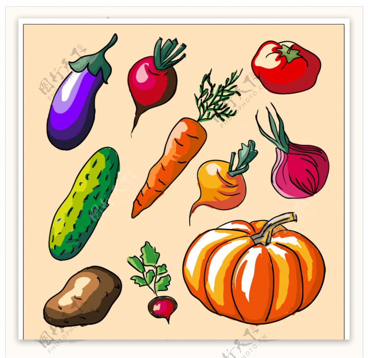多彩涂鸦蔬菜