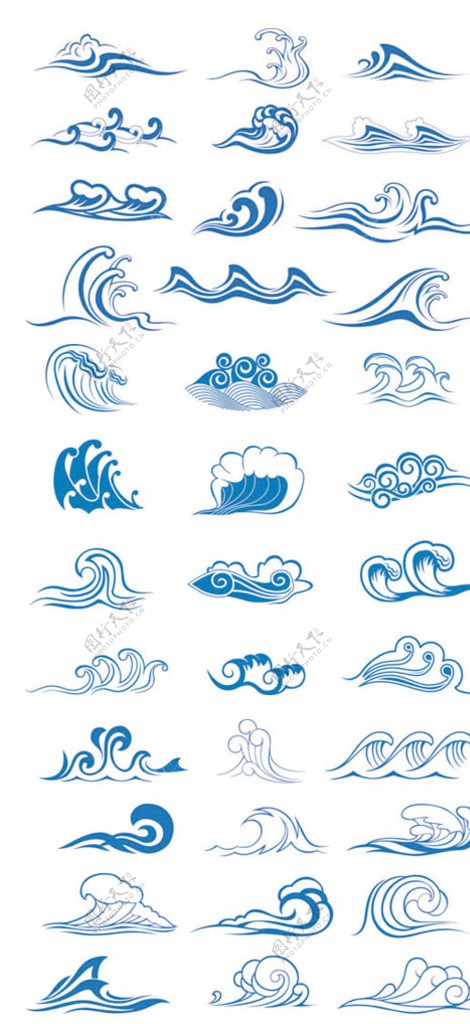 中古风传统云纹海浪纹矢量图