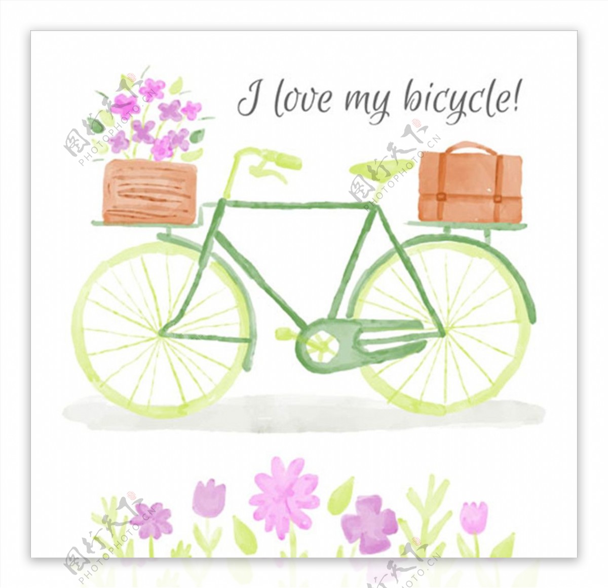 水彩绿色自行车海报